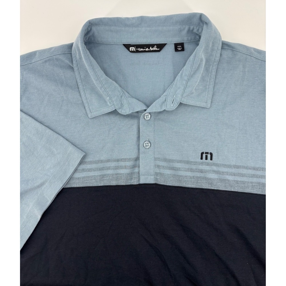 TravisMathew Polo Shirt Cypress Run Logo Mens XXXL Blue Colorblock